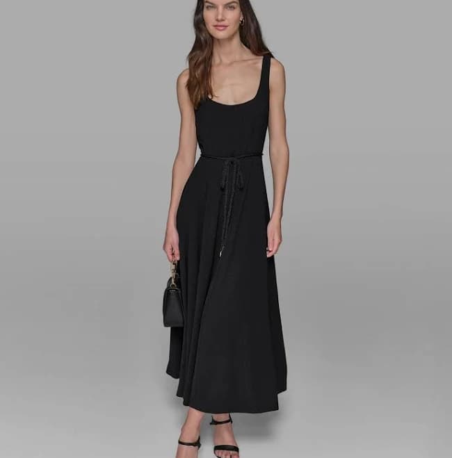 Women's Karl Lagerfeld Scoop-Neck Belted Sleeveless Midi Dress