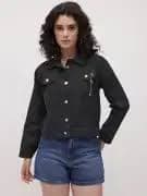 Buy Roadster Women Black Denim Denim Jacket - Jackets for Women 36699660 | Myntra