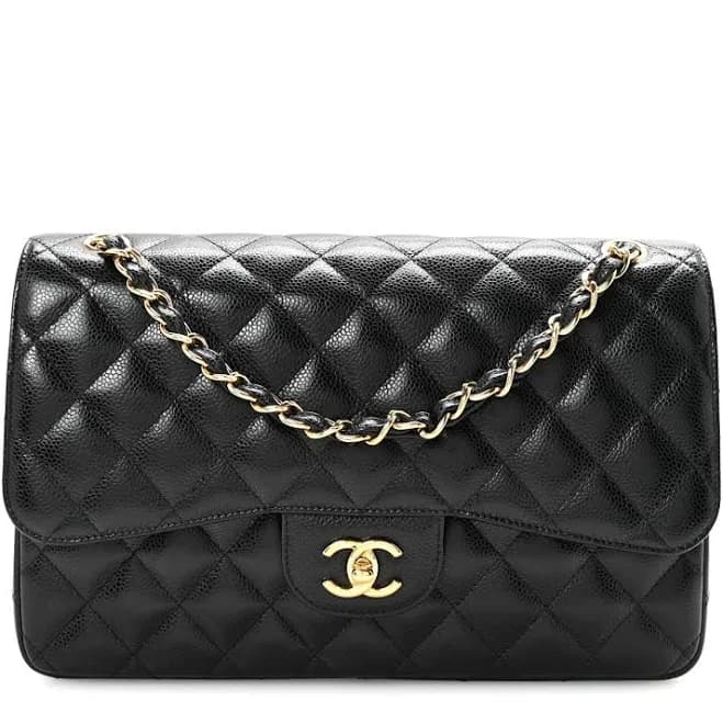 CHANEL Caviar Leather Classic Jumbo Double Flap Shoulder Bag
