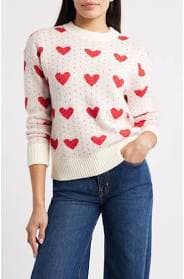Caslon Jacquard Heart Crewneck Sweater
