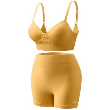 RYDCOT Women's Workout Sets 2 Piece Yoga Outfits High Waisted Biker Shorts and Sports Bra Gym Set Yellow, Size: One size