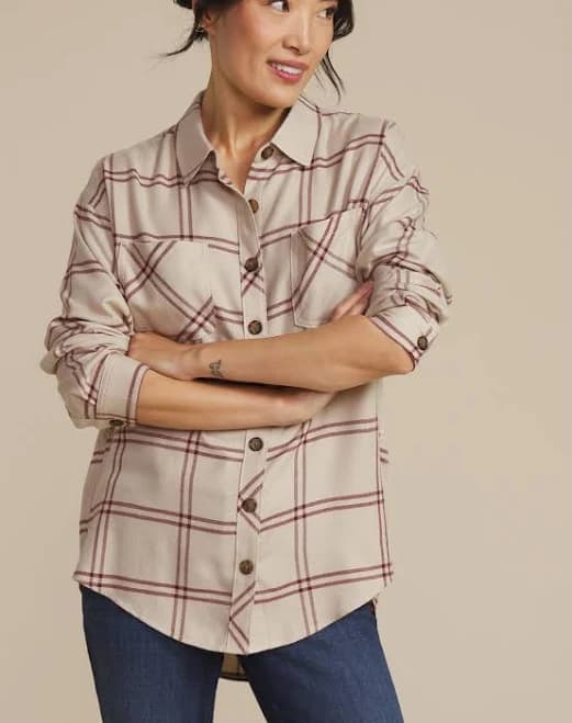 maurices Women's Flannel Plaid Boyfriend Button Down Shirt