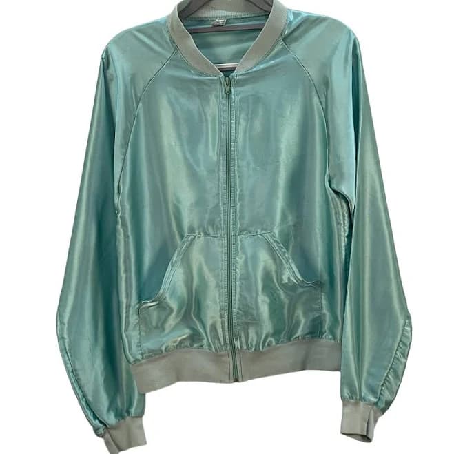 American Apparel Y2k Aqua Teal Satin Bomber Jacket Small