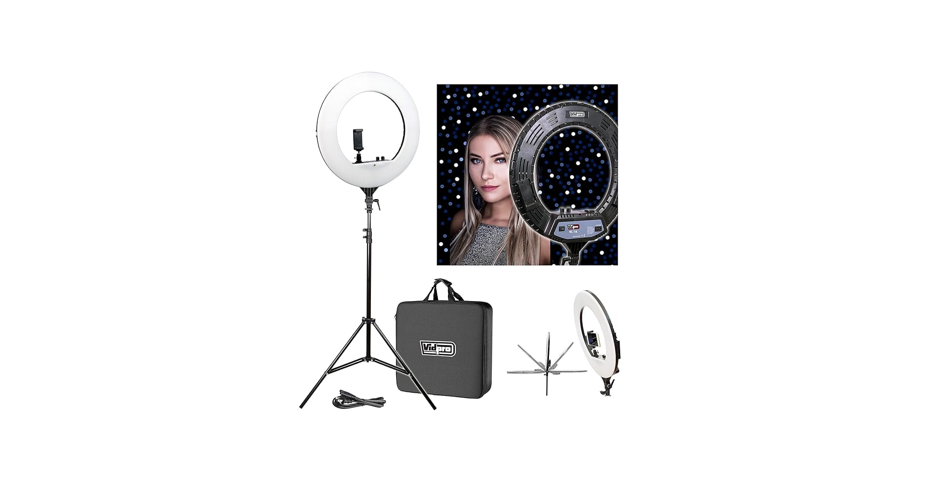 Vidpro RL-18 LED 18-Inch Ring Light Kit with Stand and Case - 55W Dimmable 3200-5600K Variable Color Control Ring Light Set Compatible with Most Cameras and Smartphones Perfect for Photography Live : Electronics - Amazon.com