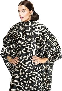 Cricket Art Deco Hair Cutting Cape for Salon Barbershop Hairdresser Cape for Clients, Adjustable Snap Neck Closure, Black/Gold