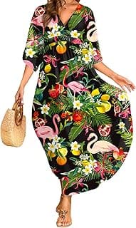 Summer Thin Kaftan Dresses for Women, Hawaii Swimsuit Cover Up, V Neck Caftan Beach Vacation Print Dress