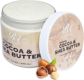 RA COSMETICS Whipped Cocoa & Shea Butter, Unscented - 12oz | 100% Pure & Natural Skin Moisturizer with Coconut Oil | Vitamin-Rich Body Butter for Soft, Supple, and Radiant Skin & Healthy Hairs