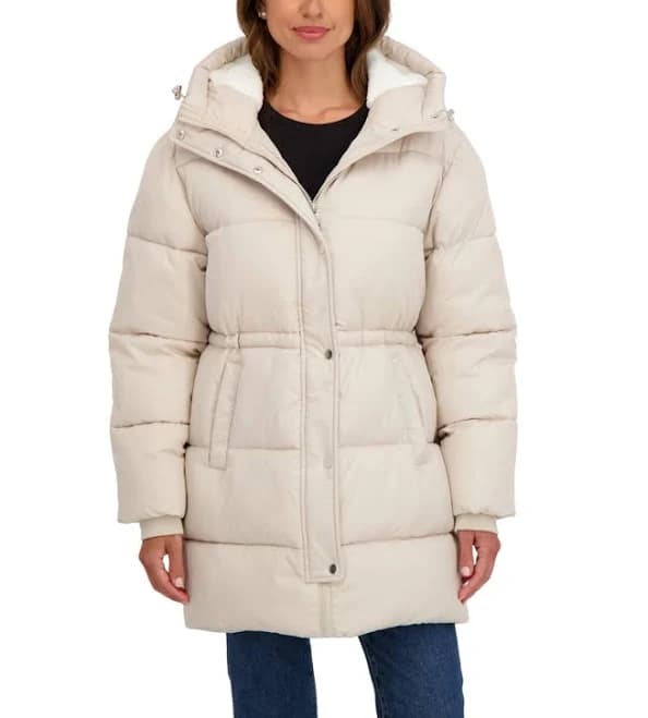 Sebby Women's 3/4 Cozy Faux Fur Lined Hooded Puffer Jacket