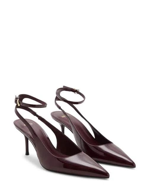 MANGO Women's Patent Heeled Faux Leather Ankle Strap Pumps
