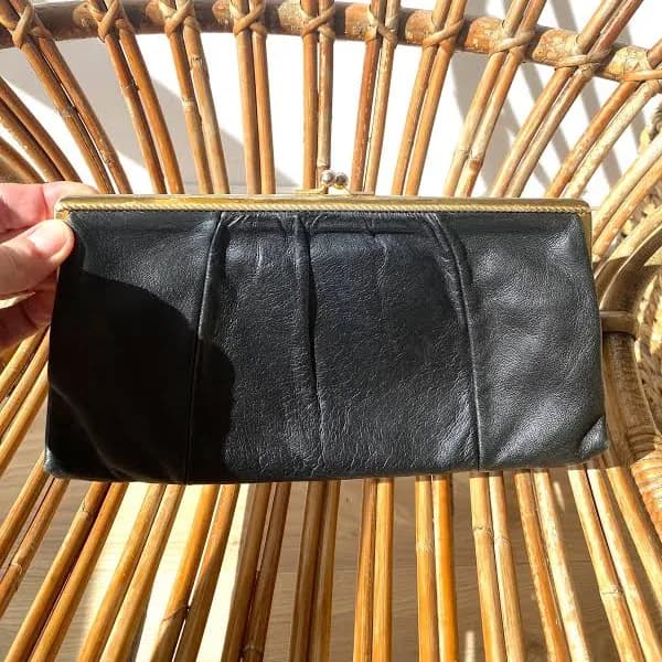 Vintage Leather Clutch with Gold Metal Clasp