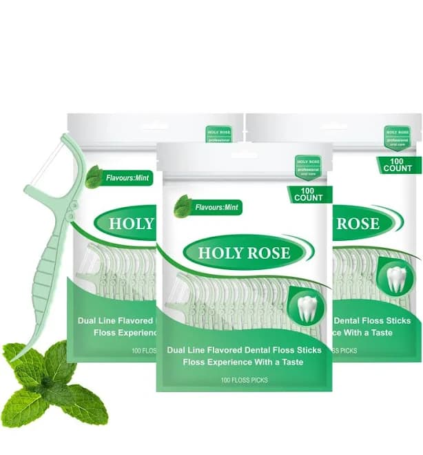 Holy Rose Mint Twin Line Dental Floss Picks