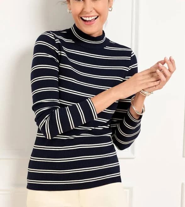 Talbots Women's Plus Size Ribbed Mockneck T-Shirt