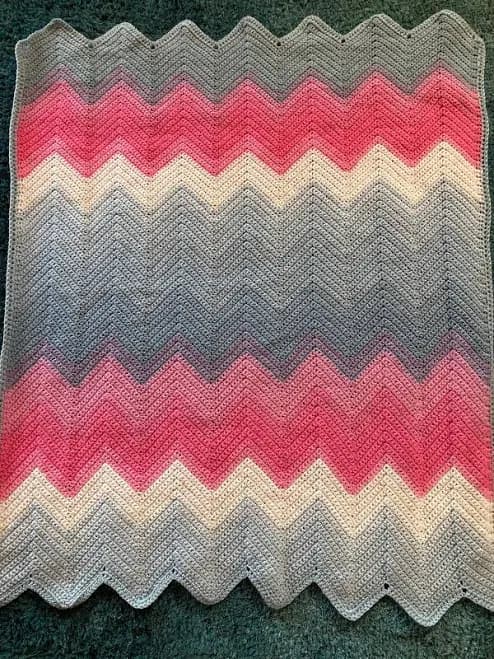 Handmade Crochet Baby Blanket: Pink, Blue & White Chevron