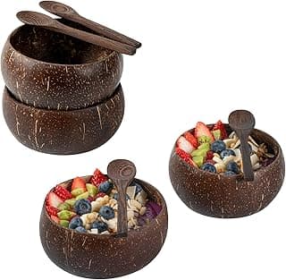 Restaurantware-Coco Casa 21.8 Ounce Coconut Bowls With Spoons, 1 Reusable Coconut Smoothie Bowl Set - 2 Bowls And 2 Spoons, For Warm Or Cold Foods, Coconut Acai Bowl Set, Washable By Hand,