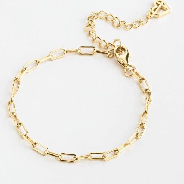 Caitlyn Minimalist Dainty Paperclip Chain Link Bracelet in 18K Gold