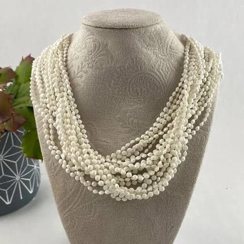 Vintage Multi-Strand Beaded Flower Clasp Necklace