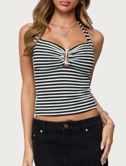 Edikted Women's Lovina Textured Striped Halter Top