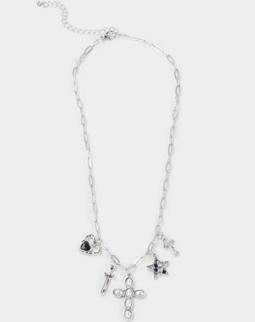 Cross, Star,Heart Silver Charm Necklace