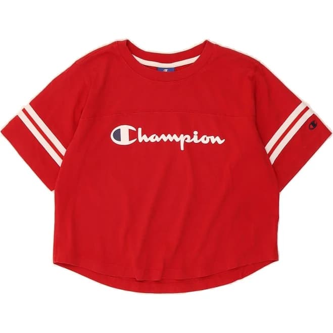 Champion Women's Oversized Red Logo Script Crop T-SHIRT