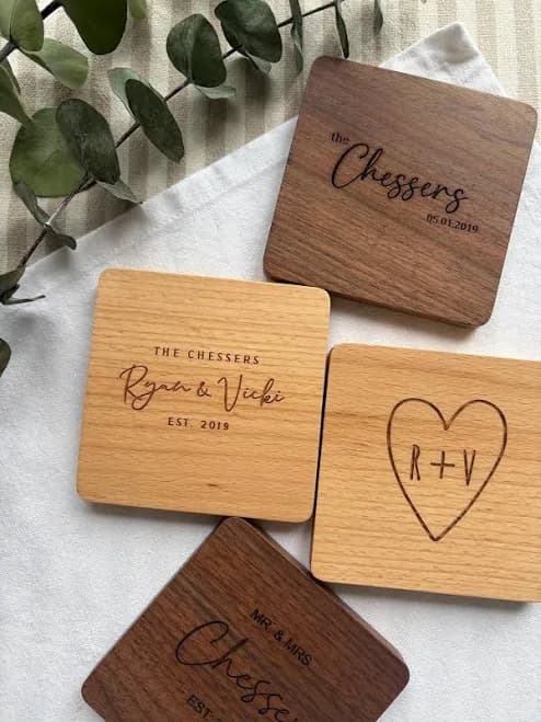 Custom wooden personalized coasters gift set for her | engraved new home gift | Engagement Custom Gift | Wedding Gift | Mother's Day gift