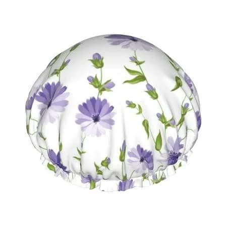 Purple Chicory Reusable Waterproof Double Waterproof Shower Cap