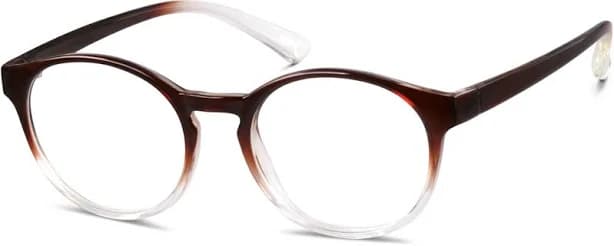Zenni Boho Round Glasses Brown Plastic Full Rim Frame, Universal Bridge Fit, Custom Engraving, Blokz Blue Light Glasses, 206815
