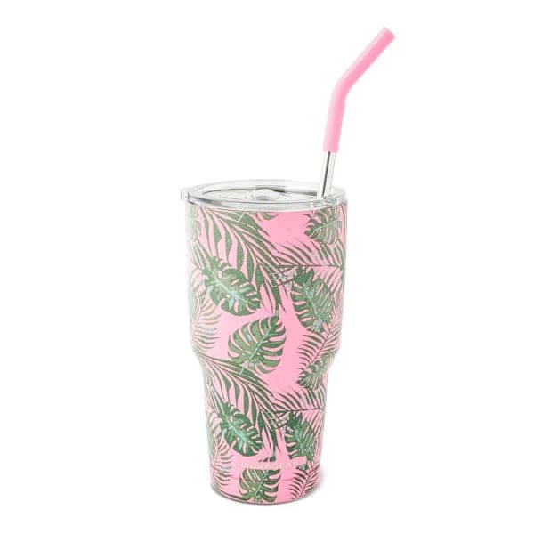 At Home Leaf Print Tumbler with Straw
