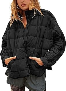 Women's Oversized Splice Quilted Lightweight Puffer Jacket Casual Padded Coat