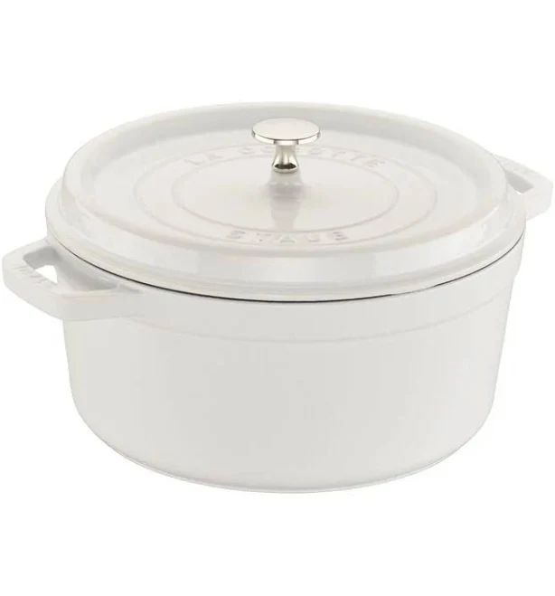 Staub Round Enameled Cast Iron Dutch Oven Cocotte 5.5 QT White