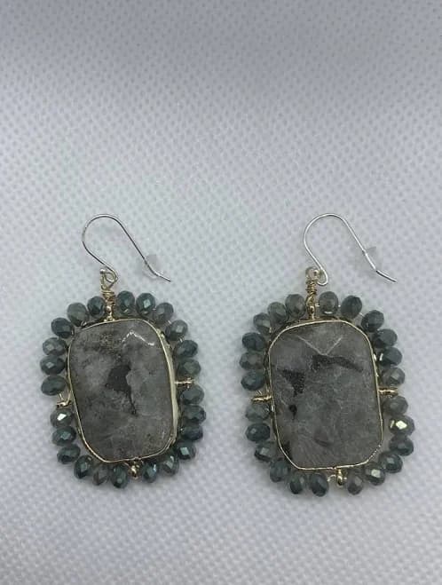 Handmade Agate & Jasper Earrings in Gold Wirework
