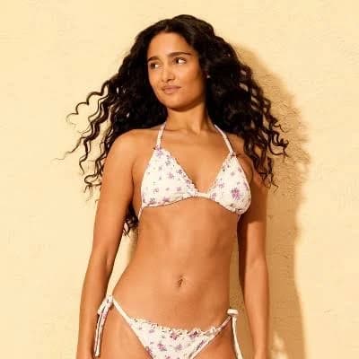 Wild Fable Women's Floral Print Ruffle Edge Smocked Triangle Bikini Top