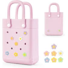 Mini Rubber Tote Bag, EVA Beach Tote with 30 Charms, Cute Bag for Little Girl & Women with Adjustable Shoulder Strap, Purple, One size: Buy Online at Best Price in UAE -