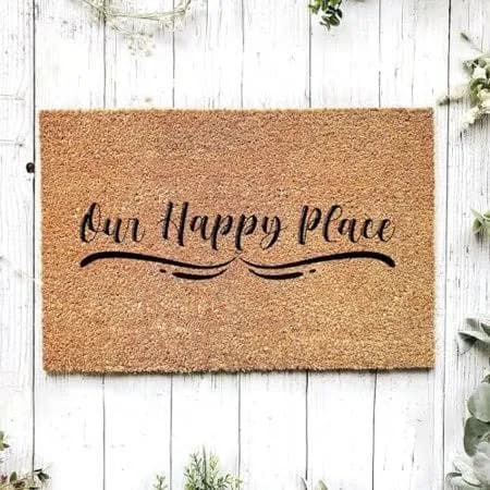 Coir Door Mats 17" X 30", Non-Slip Sturdy, PVC Backed Heavy Duty, Easy to Clean, Ideal for Door Entrance, Patio, Porch, Backyard, Garages, Home is Our Happy Place