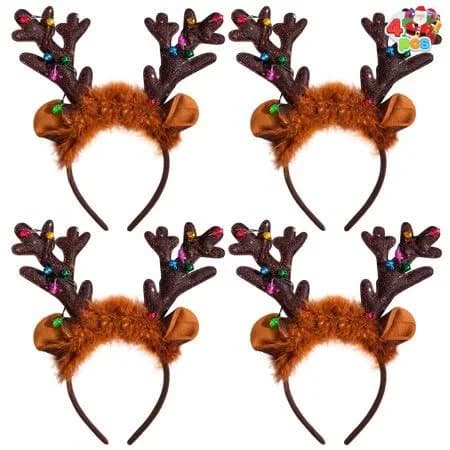 JOYIN 4Pcs Light-Up Christmas Reindeer Headbands