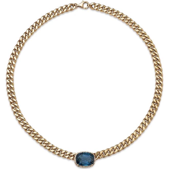 Bloomingdale's 14K Yellow Gold Blue Topaz and Diamond Bold Chain Link Necklace