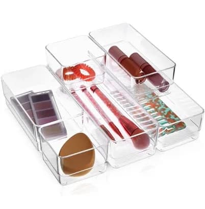 Juvale 6 Piece Set Clear Plastic Drawer Organizers