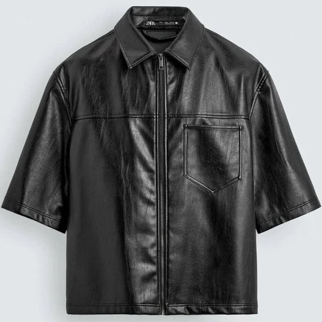 Zara Men's Relaxed Fit Faux Leather Overshirt