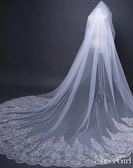 Cathedral Veils Beaded Lace Long Wedding Veil