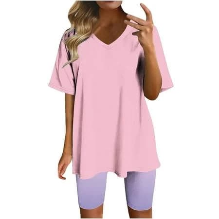 Women's Two Piece V-Neck Short Sleeve Sport Set