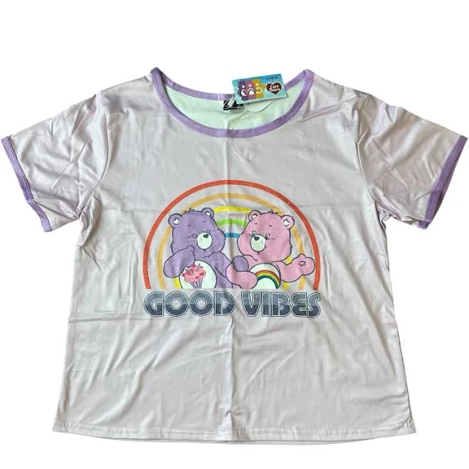 Care Bears Light Purple Good Vibes Rainbow Short Sleeve Silky Shirt