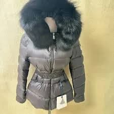 Moncler Women's Black Down Puffer Jacket | Removable Fox Fur Hood, Cinched Waist