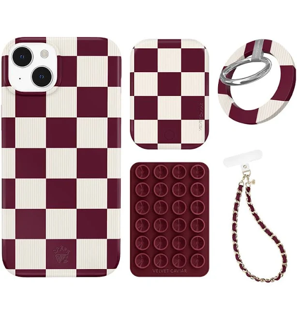 Burgundy Vibe Checkered iPhone Bundle Set