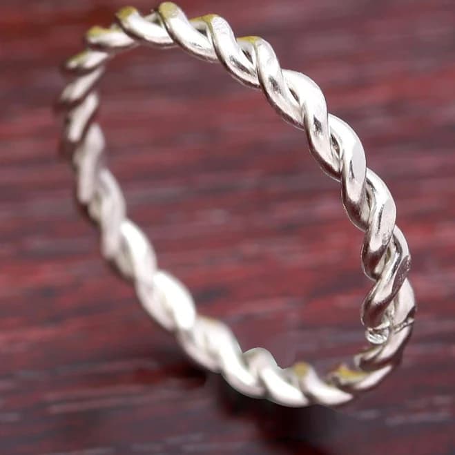 Sterling Silver Twisted Rope Dainty Stackable Band