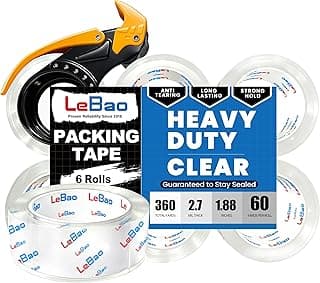 Pro-Seal System 6 Rolls Heavy Duty Packing Tape with [Safe-Click] Dispenser, 2.7 Mil Thick, 360 Yards Total, Crystal Clear Shipping Tape Refills for Moving Boxes, Easy Start & Long-Lasting