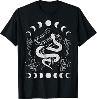 Snake and Moon Phases Celestial Floral Witchy Halloween T-Shirt