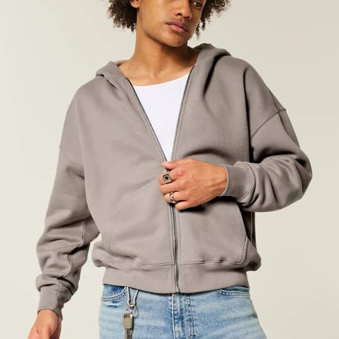 Hollister Men's Boxy Zip-Up Hoodie