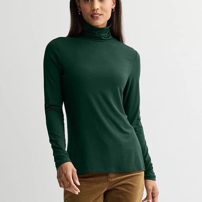 Petite Croft & Barrow Fitted Turtleneck, Women's, Size: Large Petite, Maine Green