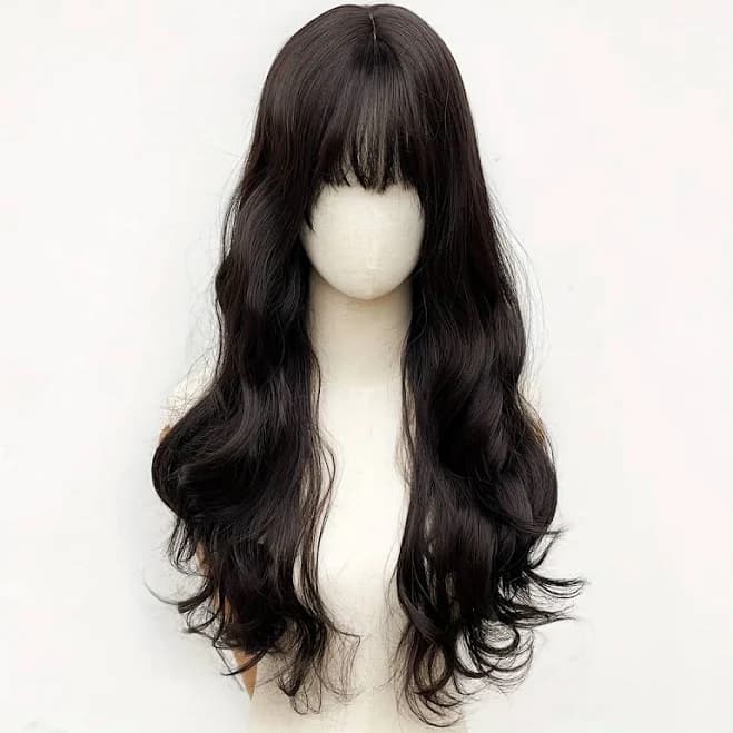 Elegant Long Curly Synthetic Scalp Wig with Bangs