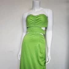 Vintage Lime Green Beaded Prom Dress Stapless With Padding