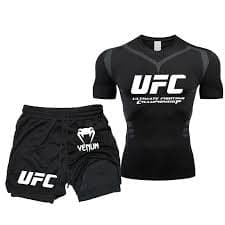 UFC Logo Men's Tight Elastic T-shirt Shorts Set Summer New Outdoor Sports Gym Fitness Street Jogging Men's Set Boxing Training - AliExpress